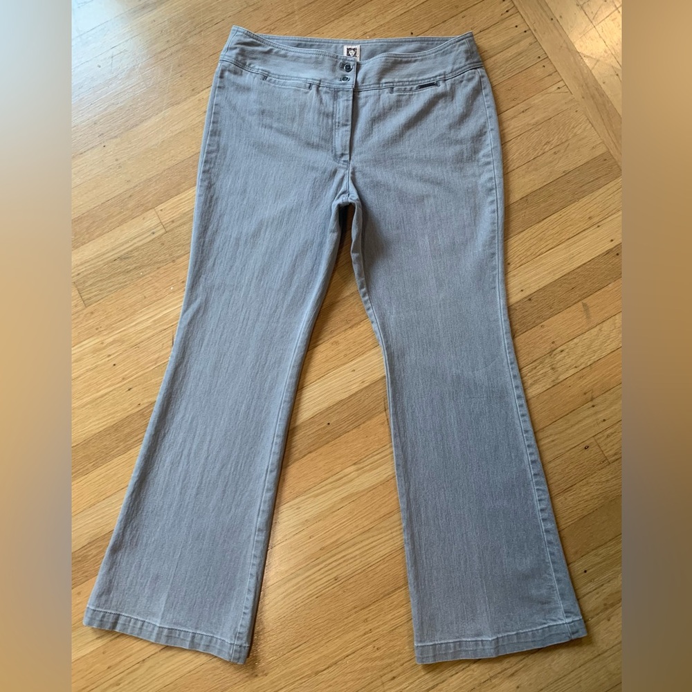 VGUC ANNE KLEIN TAUPE/GRAY FULL LEG DENIM TROUSER JEANS IN SIZE 14